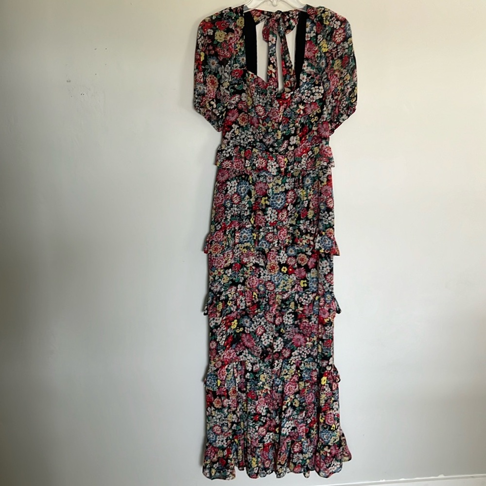 Wayf Black Floral Maxi Dress with Pink, Red & Yellow Blooms